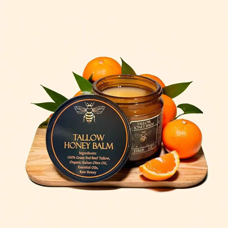 Organic Grass-Fed Beef Tallow Balm with Raw Honey Moisturizing Cream for Soft Smooth Skin Handmade All-Natural Moisturizer Skin