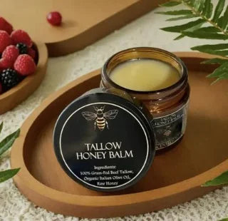 Organic Grass-Fed Beef Tallow Balm with Raw Honey Moisturizing Cream for Soft Smooth Skin Handmade All-Natural Moisturizer Skin