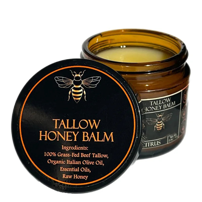 Organic Grass-Fed Beef Tallow Balm with Raw Honey Moisturizing Cream for Soft Smooth Skin Handmade All-Natural Moisturizer Skin