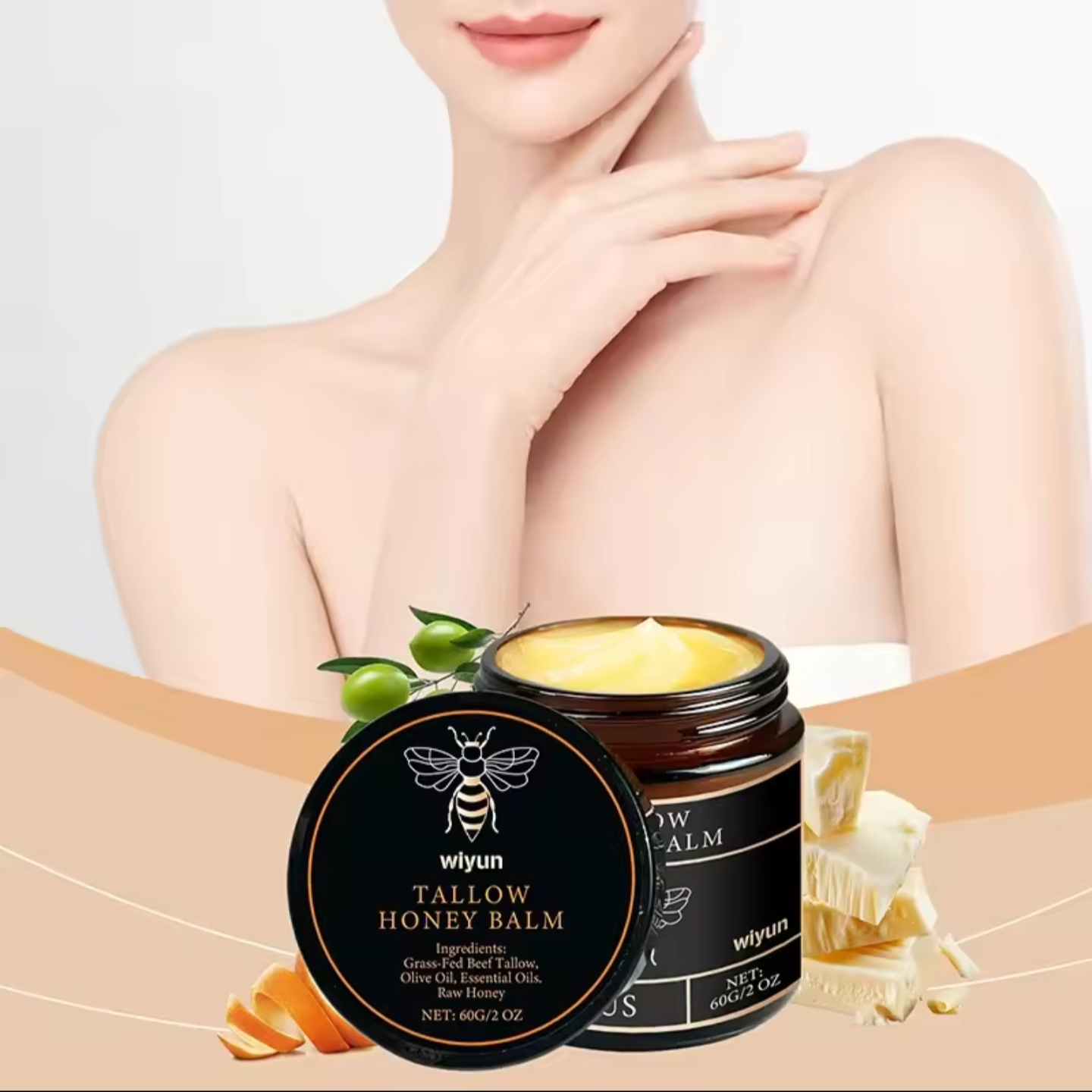 Organic Grass-Fed Beef Tallow Balm with Raw Honey Moisturizing Cream for Soft Smooth Skin Handmade All-Natural Moisturizer Skin
