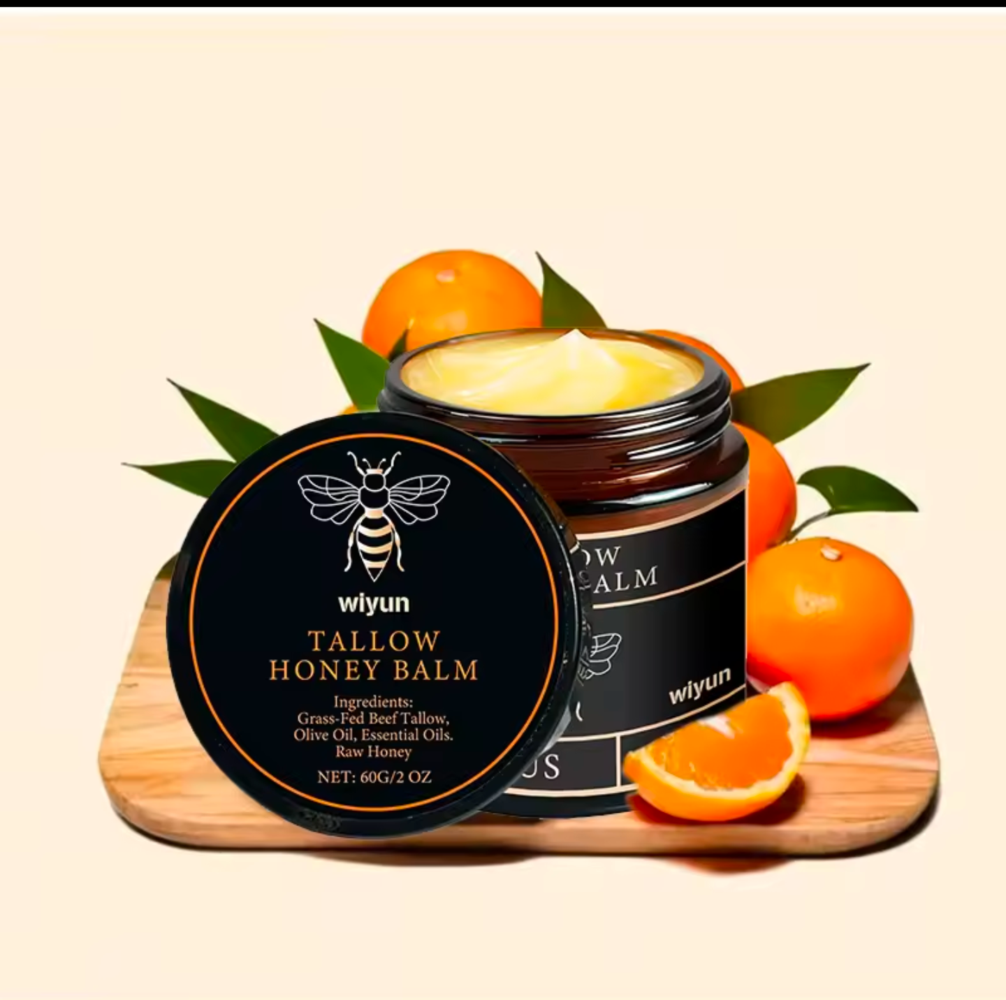 Organic Grass-Fed Beef Tallow Balm with Raw Honey Moisturizing Cream for Soft Smooth Skin Handmade All-Natural Moisturizer Skin
